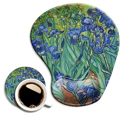 DOOKE Ergonomic Mouse Pad with Wrist Support and Coaster,Mouse Pads with Non-Slip PU Base for Home Office Working Studying Easy Typing & Pain Relief Van Gogh Irises 