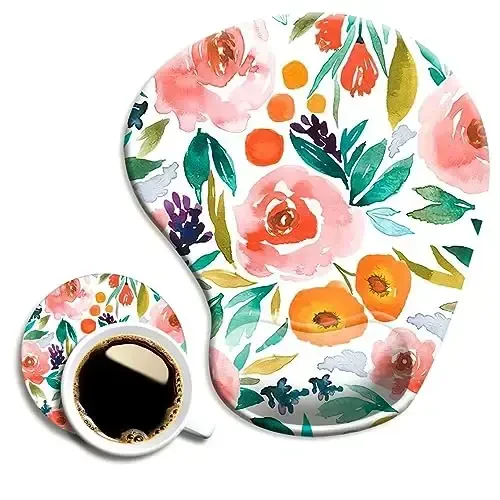 DOOKE Ergonomic Mouse Pad with Wrist Support and Coaster,Mouse Pads with Non-Slip PU Base for Home Office Working Studying Easy Typing & Pain Relief Pretty Floral - 1