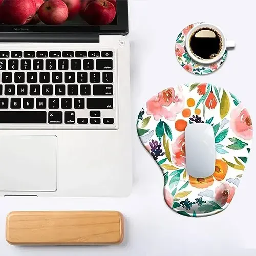 DOOKE Ergonomic Mouse Pad with Wrist Support and Coaster,Mouse Pads with Non-Slip PU Base for Home Office Working Studying Easy Typing & Pain Relief Pretty Floral - 6