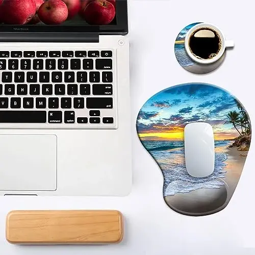 DOOKE Ergonomic Mouse Pad with Wrist Support and Coaster,Mouse Pads with Non-Slip PU Base for Home Office Working Studying Easy Typing & Pain Relief Natural Beach - 6