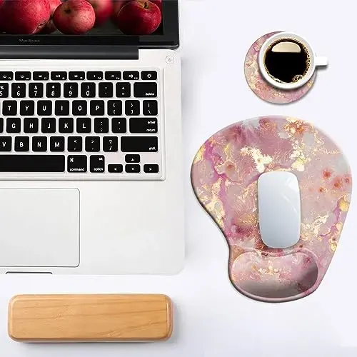 DOOKE Ergonomic Mouse Pad with Wrist Support and Coaster,Mouse Pads with Non-Slip PU Base for Home Office Working Studying Easy Typing & Pain Relief Luxury Marble - 6