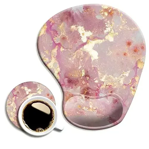 DOOKE Ergonomic Mouse Pad with Wrist Support and Coaster,Mouse Pads with Non-Slip PU Base for Home Office Working Studying Easy Typing & Pain Relief Luxury Marble - 1