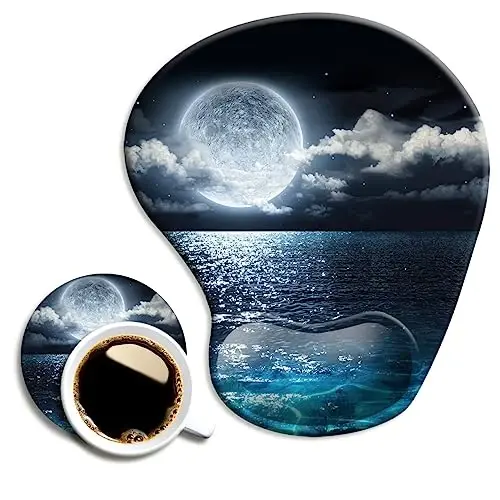 DOOKE Ergonomic Mouse Pad with Wrist Support and Coaster,Mouse Pads with Non-Slip PU Base for Home Office Working Studying Easy Typing & Pain Relief Moonlight - 1