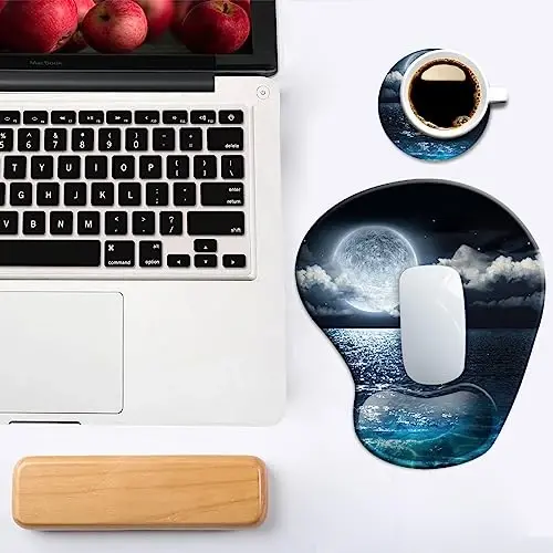 DOOKE Ergonomic Mouse Pad with Wrist Support and Coaster,Mouse Pads with Non-Slip PU Base for Home Office Working Studying Easy Typing & Pain Relief Moonlight - 6