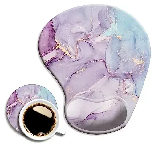 DOOKE Ergonomic Mouse Pad with Wrist Support and Coaster,Mouse Pads with Non-Slip PU Base for Home Office Working Studying Easy Typing & Pain Relief Purple Marbling 