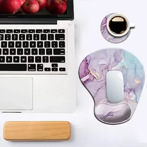 DOOKE Ergonomic Mouse Pad with Wrist Support and Coaster,Mouse Pads with Non-Slip PU Base for Home Office Working Studying Easy Typing & Pain Relief Purple Marbling - 6
