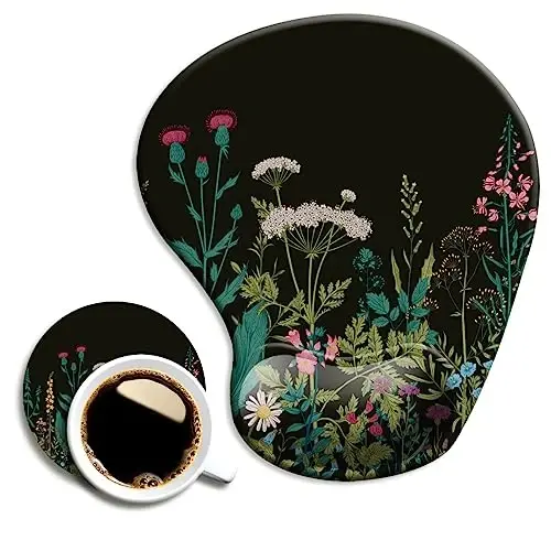 DOOKE Ergonomic Mouse Pad with Wrist Support and Coaster,Mouse Pads with Non-Slip PU Base for Home Office Working Studying Easy Typing & Pain Relief Weeds 