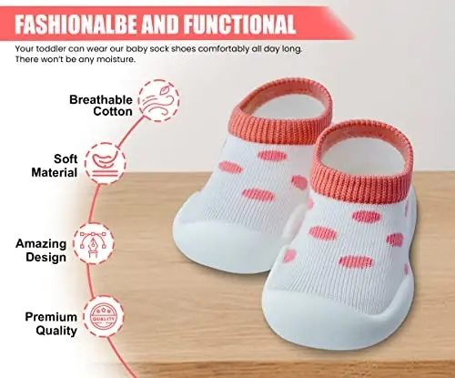 Dookeh Baby Shoes Boys Girls First Walking Shoes Non Slip Soft Sole Sneakers Toddler Infant Babygirl Sock Shoes… - 3