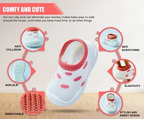 Dookeh Baby Shoes Boys Girls First Walking Shoes Non Slip Soft Sole Sneakers Toddler Infant Babygirl Sock Shoes… - 4