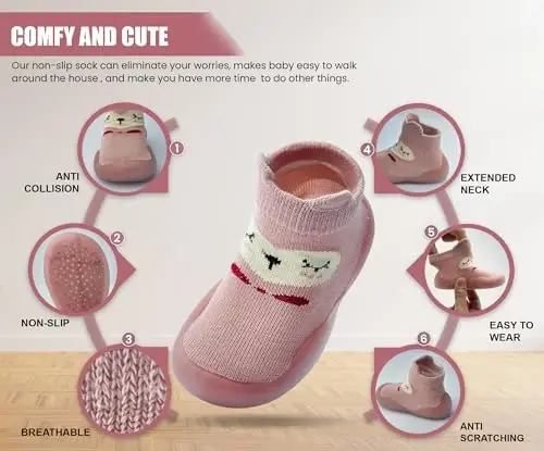 Dookeh Baby Shoes Boys Girls First Walking Shoes Non Slip Soft Sole Sneakers Toddler Infant Babygirl Sock Shoes - 3