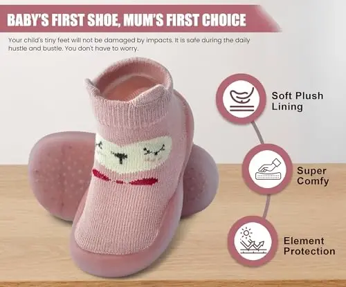 Dookeh Baby Shoes Boys Girls First Walking Shoes Non Slip Soft Sole Sneakers Toddler Infant Babygirl Sock Shoes - 6