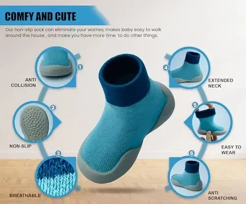 Dookeh Baby Shoes Boys Girls First Walking Shoes Non Slip Soft Sole Sneakers Toddler Infant Babygirl Sock Shoes - 3