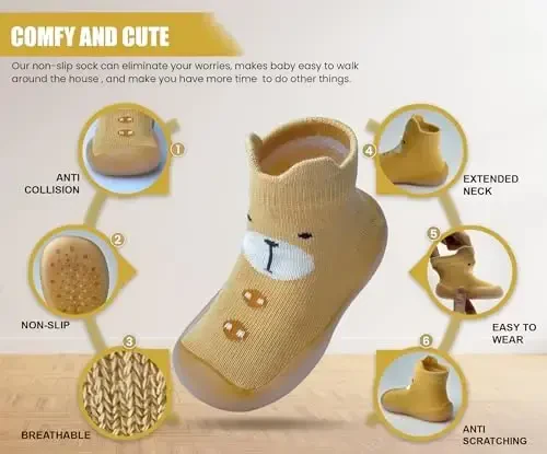 Dookeh Baby Shoes Boys Girls First Walking Shoes Non Slip Soft Sole Sneakers Toddler Infant Babygirl Sock Shoes - 3