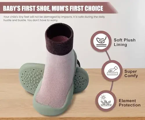 Dookeh Baby Shoes Boys Girls First Walking Shoes Non Slip Soft Sole Sneakers Toddler Infant Babygirl Sock Shoes - 6