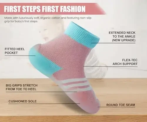 Dookeh Baby Shoes Boys Girls First Walking Shoes Non Slip Soft Sole Sneakers Toddler Infant Babygirl Sock Shoes - 4