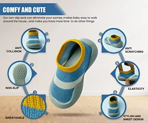 Dookeh Baby Shoes Boys Girls First Walking Shoes Non Slip Soft Sole Sneakers Toddler Infant Babygirl Sock Shoes - 3