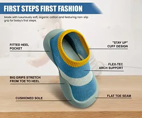 Dookeh Baby Shoes Boys Girls First Walking Shoes Non Slip Soft Sole Sneakers Toddler Infant Babygirl Sock Shoes - 6