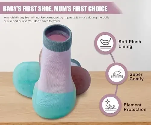 Dookeh Baby Shoes Boys Girls First Walking Shoes Non Slip Soft Sole Sneakers Toddler Infant Babygirl Sock Shoes - 6
