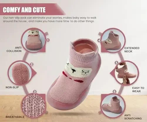 Dookeh Baby Shoes Boys Girls First Walking Shoes Non Slip Soft Sole Sneakers Toddler Infant Babygirl Sock Shoes - 3