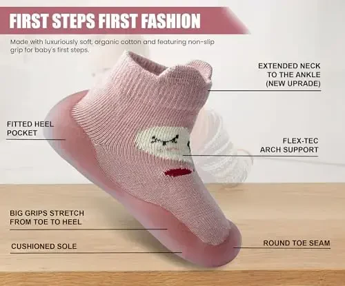 Dookeh Baby Shoes Boys Girls First Walking Shoes Non Slip Soft Sole Sneakers Toddler Infant Babygirl Sock Shoes - 4