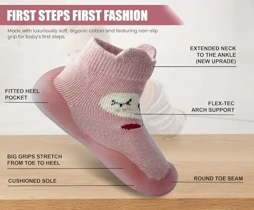 Dookeh Baby Shoes Boys Girls First Walking Shoes Non Slip Soft Sole Sneakers Toddler Infant Babygirl Sock Shoes - 4