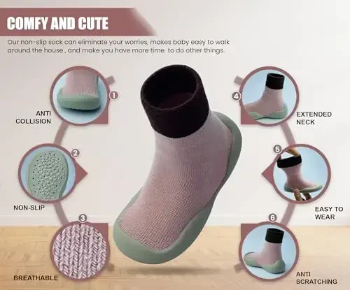 Dookeh Baby Shoes Boys Girls First Walking Shoes Non Slip Soft Sole Sneakers Toddler Infant Babygirl Sock Shoes - 3