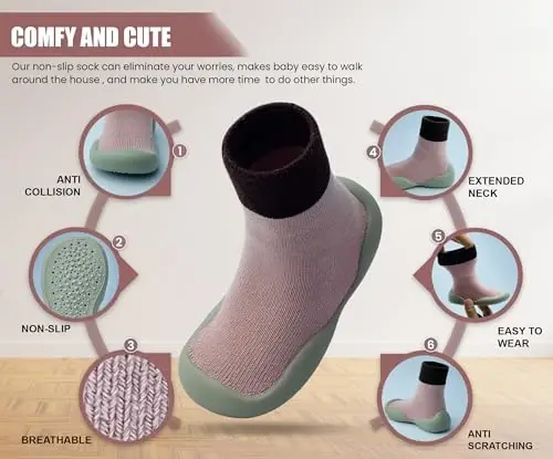 Dookeh Baby Shoes Boys Girls First Walking Shoes Non Slip Soft Sole Sneakers Toddler Infant Babygirl Sock Shoes - 3