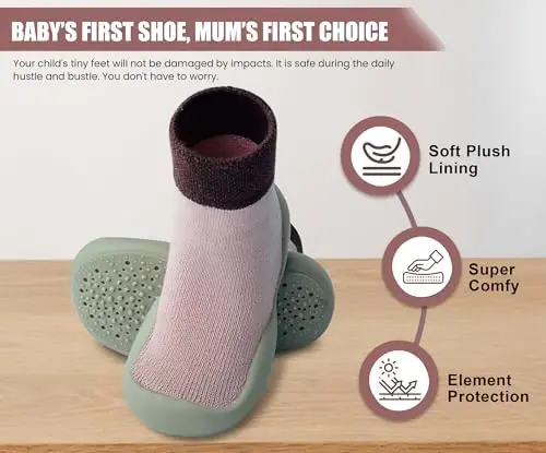 Dookeh Baby Shoes Boys Girls First Walking Shoes Non Slip Soft Sole Sneakers Toddler Infant Babygirl Sock Shoes - 6
