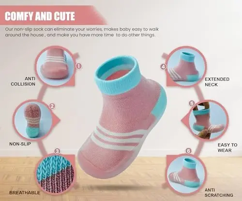 Dookeh Baby Shoes Boys Girls First Walking Shoes Non Slip Soft Sole Sneakers Toddler Infant Babygirl Sock Shoes - 3