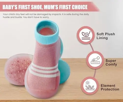 Dookeh Baby Shoes Boys Girls First Walking Shoes Non Slip Soft Sole Sneakers Toddler Infant Babygirl Sock Shoes - 6