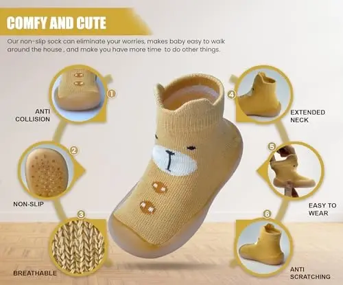 Dookeh Baby Shoes Boys Girls First Walking Shoes Non Slip Soft Sole Sneakers Toddler Infant Babygirl Sock Shoes - 3
