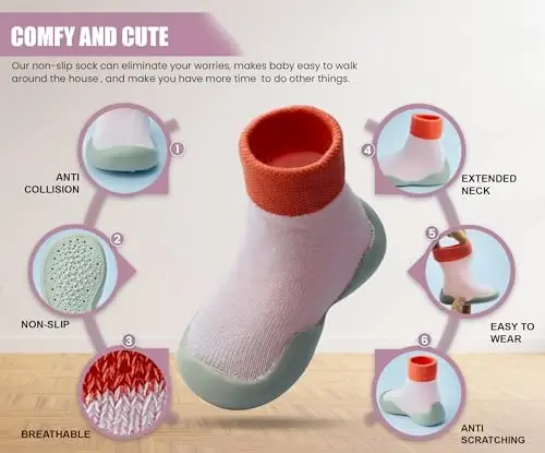 Dookeh Baby Shoes Boys Girls First Walking Shoes Non Slip Soft Sole Sneakers Toddler Infant Babygirl Sock Shoes - 3