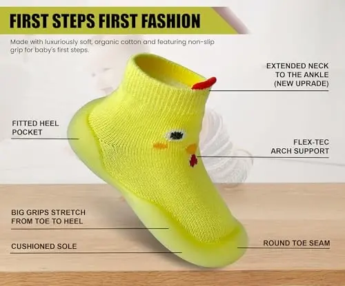 Dookeh Baby Shoes Boys Girls First Walking Shoes Non Slip Soft Sole Sneakers Toddler Infant Babygirl Sock Shoes - 4