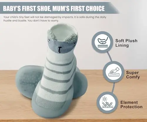 Dookeh Baby Shoes Boys Girls First Walking Shoes Non Slip Soft Sole Sneakers Toddler Infant Babygirl Sock Shoes - 6