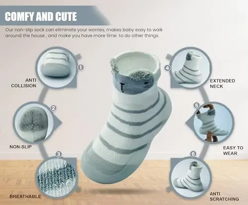 Dookeh Baby Shoes Boys Girls First Walking Shoes Non Slip Soft Sole Sneakers Toddler Infant Babygirl Sock Shoes - 3