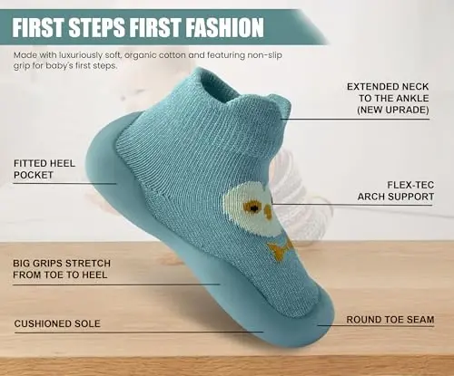 Dookeh Baby Shoes Boys Girls First Walking Shoes Non Slip Soft Sole Sneakers Toddler Infant Babygirl Sock Shoes - 4
