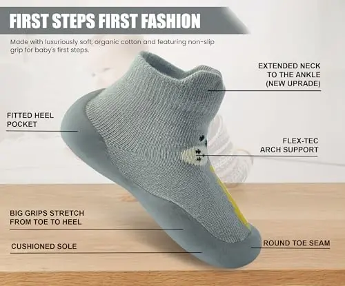 Dookeh Baby Shoes Boys Girls First Walking Shoes Non Slip Soft Sole Sneakers Toddler Infant Babygirl Sock Shoes - 4