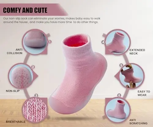 Dookeh Baby Shoes Boys Girls First Walking Shoes Non Slip Soft Sole Sneakers Toddler Infant Babygirl Sock Shoes - 3