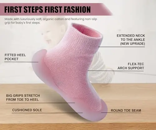 Dookeh Baby Shoes Boys Girls First Walking Shoes Non Slip Soft Sole Sneakers Toddler Infant Babygirl Sock Shoes - 4