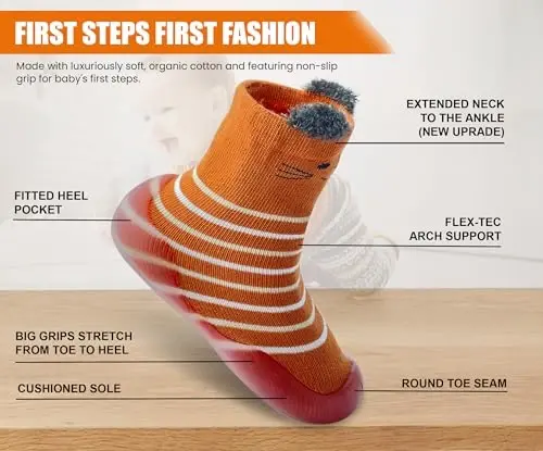 Dookeh Baby Shoes Boys Girls First Walking Shoes Non Slip Soft Sole Sneakers Toddler Infant Babygirl Sock Shoes - 4