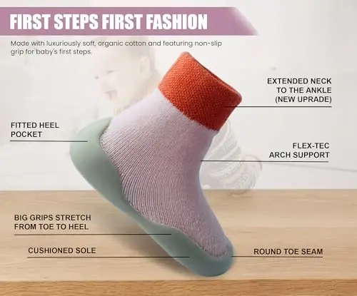 Dookeh Baby Shoes Boys Girls First Walking Shoes Non Slip Soft Sole Sneakers Toddler Infant Babygirl Sock Shoes - 4