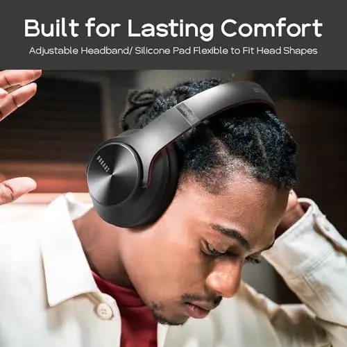 DOQAUS Bluetooth Headphones Over Ear, 90H Playtime Wireless, 3 EQ Modes, HiFi Audio & Deep Bass, ENC Noise Isolating Mic, Soft Earpads for Phone/PC - 4