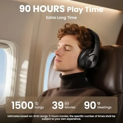DOQAUS Bluetooth Headphones Over Ear, 90H Playtime Wireless, 3 EQ Modes, HiFi Audio & Deep Bass, ENC Noise Isolating Mic, Soft Earpads for Phone/PC - 5