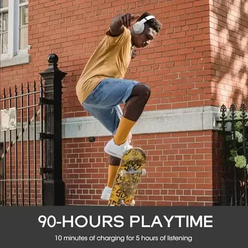 DOQAUS Bluetooth Headphones Over Ear, 90H Playtime Wireless, 3 EQ Modes, HiFi Audio & Deep Bass, ENC Noise Isolating Mic, Soft Earpads for Phone/PC - 2