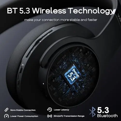 DOQAUS Bluetooth Headphones Over Ear Wireless Headphone, 90H Playtime and 3EQ Modes with Mic, HiFi Stereo Sound, Deep Bass, Memory Foam Cups, for Phone PC Travel Home Office - 4