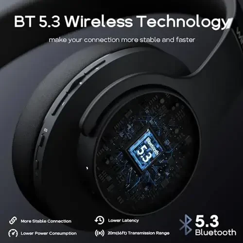 DOQAUS Bluetooth Headphones Quloq ustidagi simsiz eshitish vositasi, 90 soatlik o'yin va mikrofonli 3EQ rejimi, HiFi stereo ovoz, chuqur bass, xotira ko'pikli quloqchinlar, telefon kompyuter sayohat uy ofisi uchun - 4