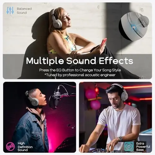 DOQAUS Bluetooth Headphones Over Ear Wireless Headphone, 90H Playtime and 3EQ Modes with Mic, HiFi Stereo Sound, Deep Bass, Memory Foam Cups, for Phone PC Travel Home Office - 3