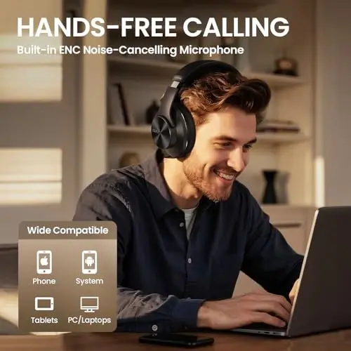 DOQAUS Bluetooth Headphones Over Ear, 90H Playtime, 3 EQ Modes, HiFi Audio, ENC Mic, Reinforced Durable Frame & Soft Earpads for Extended Wear, Phone, PC, Travel - 6