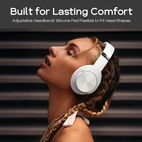 DOQAUS Bluetooth Headphones Over Ear, 90H Playtime Wireless, 3 EQ Modes, HiFi Audio & Deep Bass, ENC Noise Isolating Mic, Soft Earpads for Phone/PC - 4