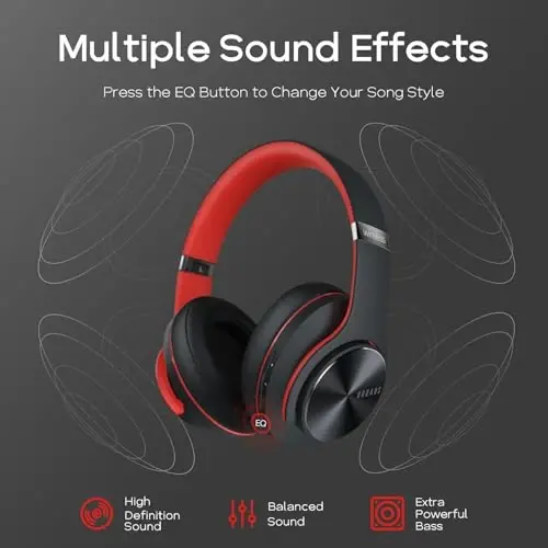 DOQAUS Bluetooth Headphones Over Ear, 90H Playtime Wireless, 3 EQ Modes, HiFi Audio & Deep Bass, ENC Noise Isolating Mic, Soft Earpads for Phone/PC - 3
